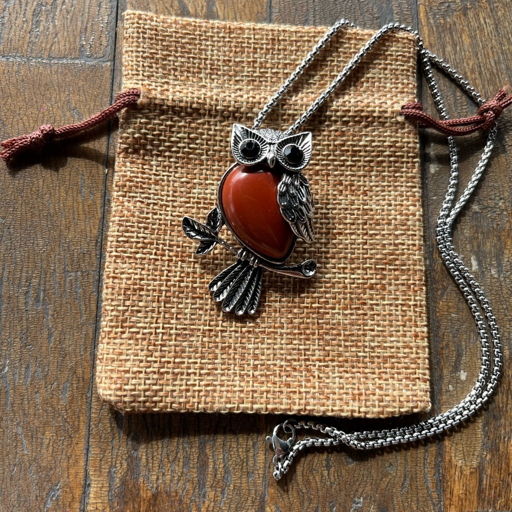 Red Jasper Owl Necklace Crystal Necklace Red Jasper Necklace